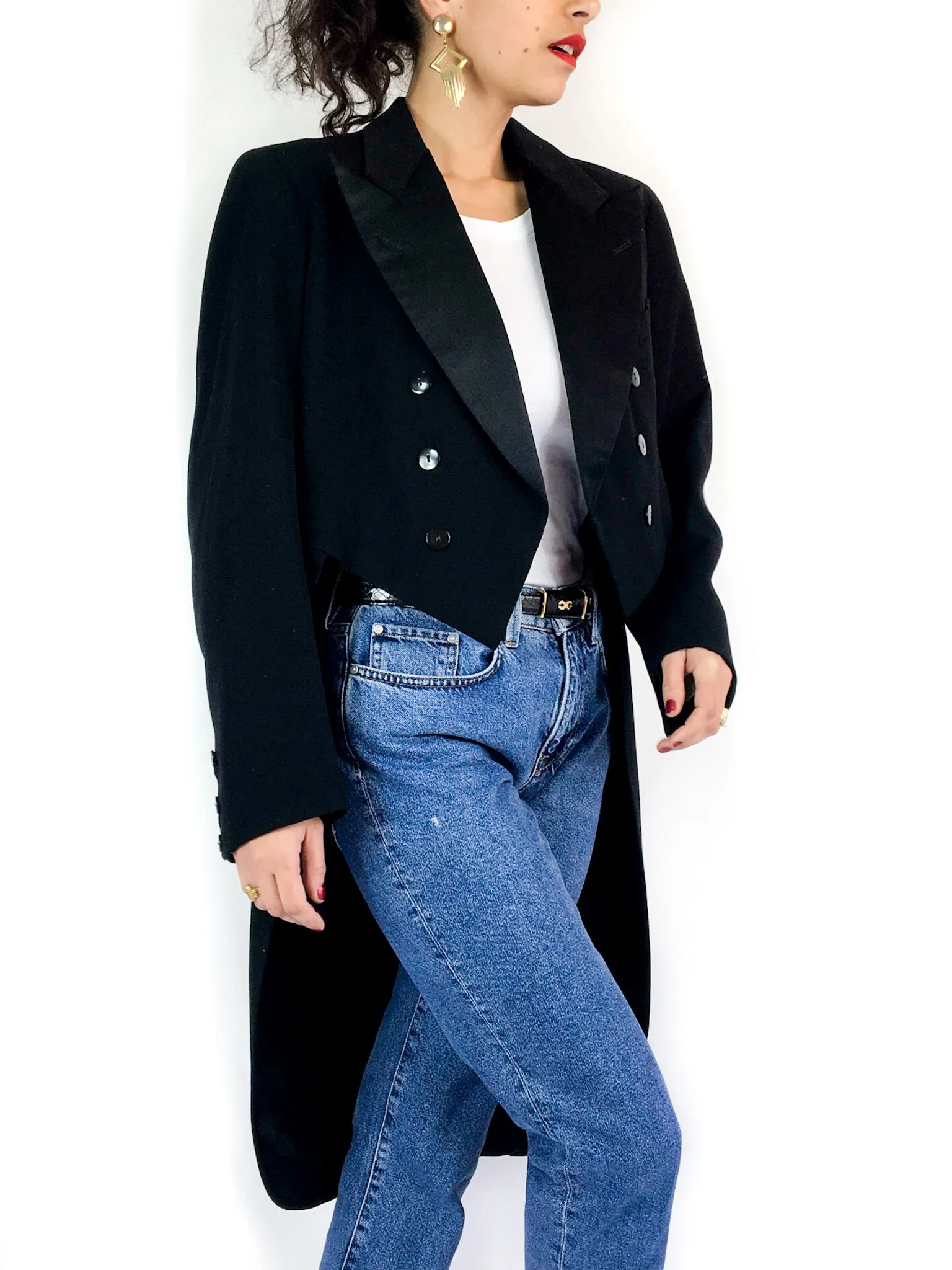 50s vintage black tailcoat, satin collar and buttons