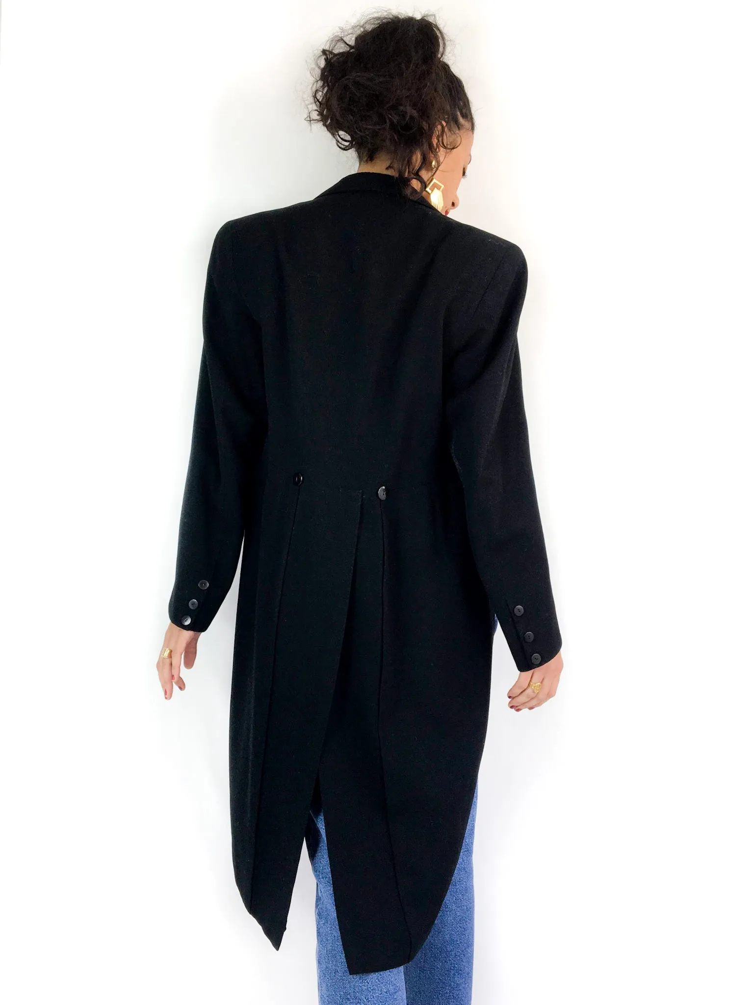 50s vintage black tailcoat, satin collar and buttons