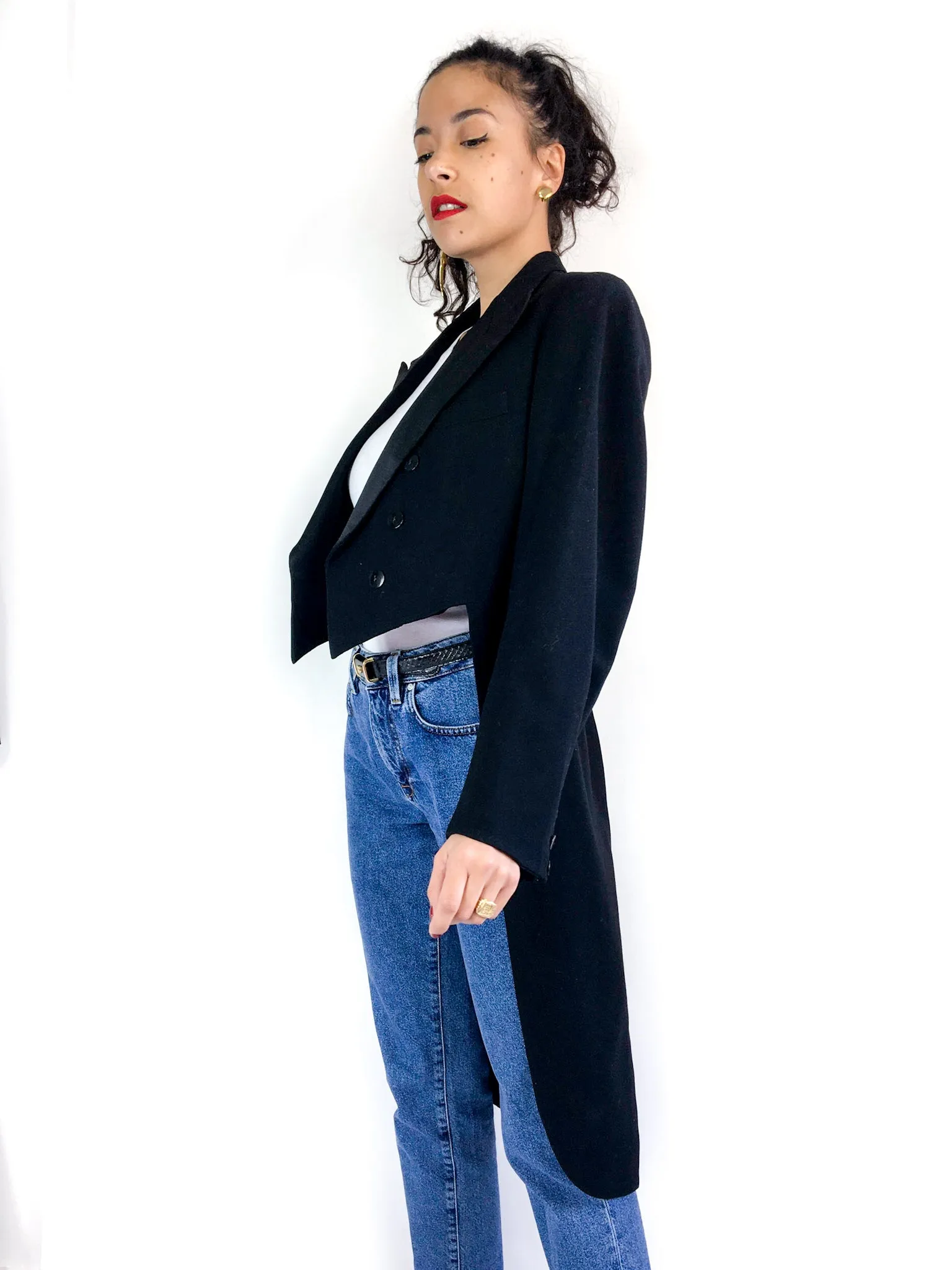 50s vintage black tailcoat, satin collar and buttons