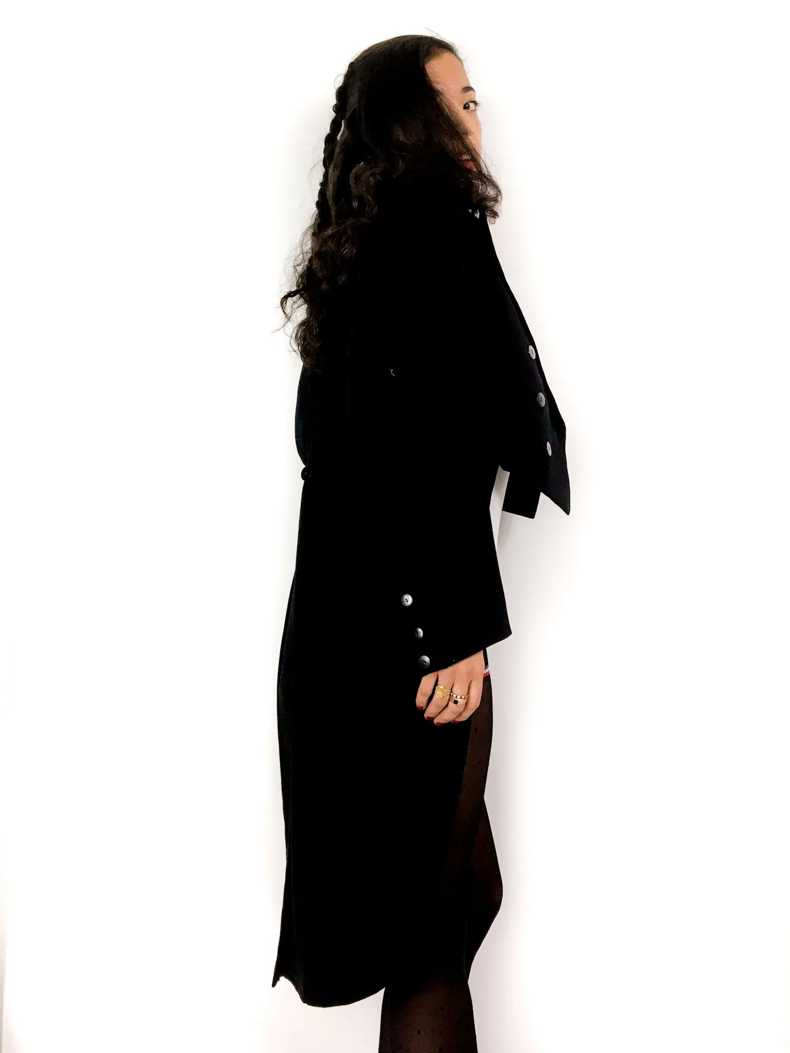 50s vintage black tailcoat, satin collar and buttons