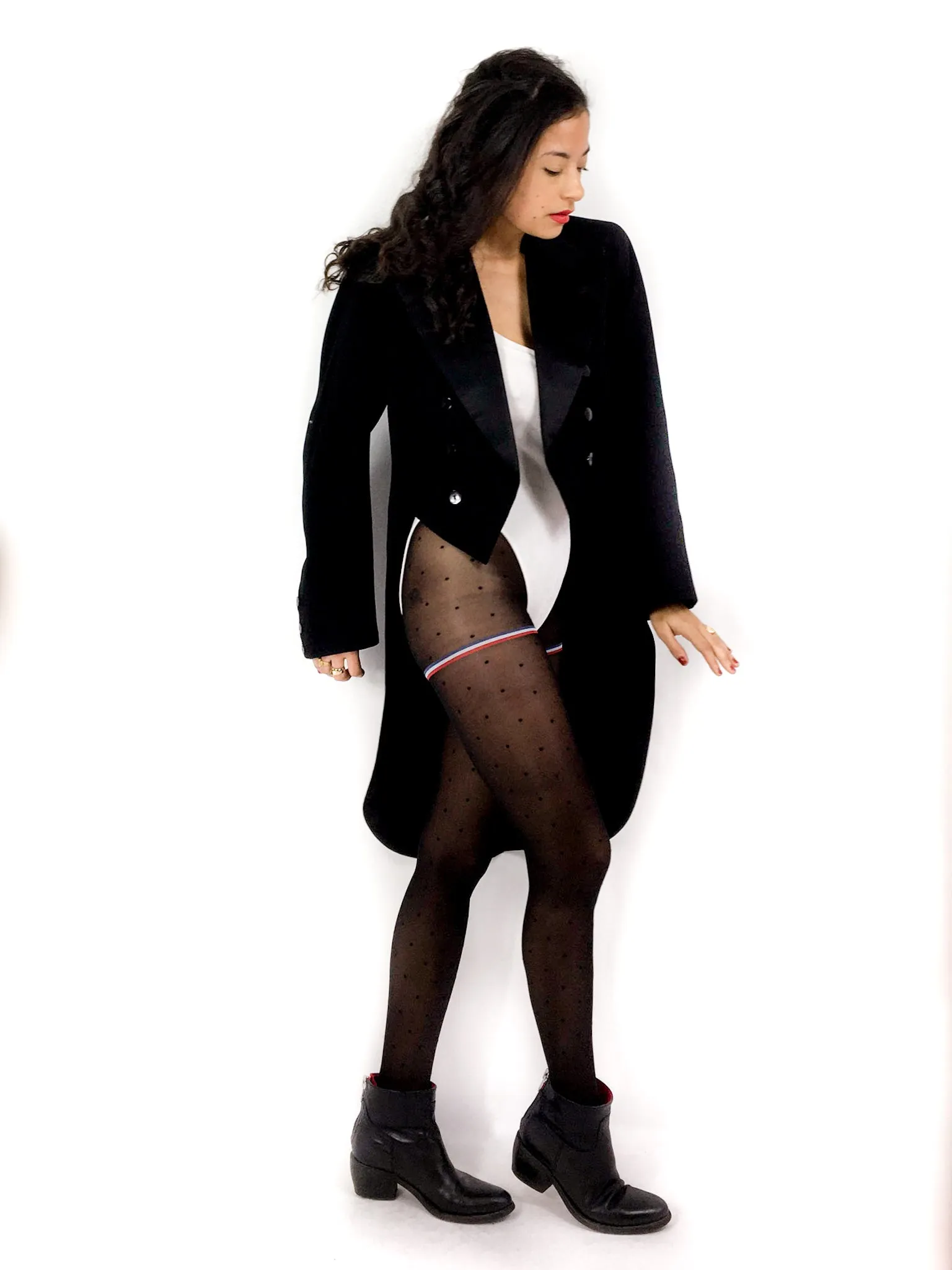 50s vintage black tailcoat, satin collar and buttons