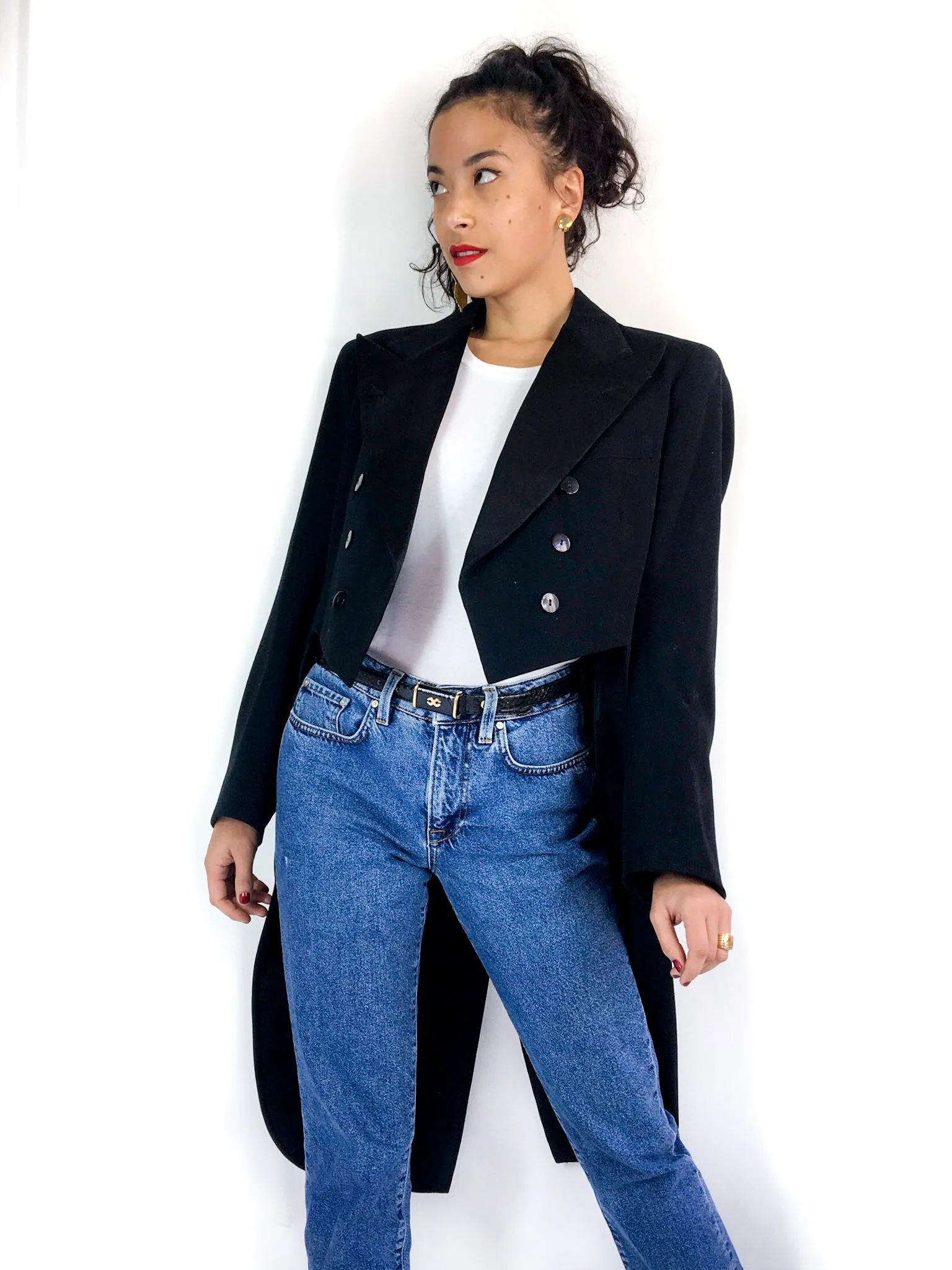 50s vintage black tailcoat, satin collar and buttons