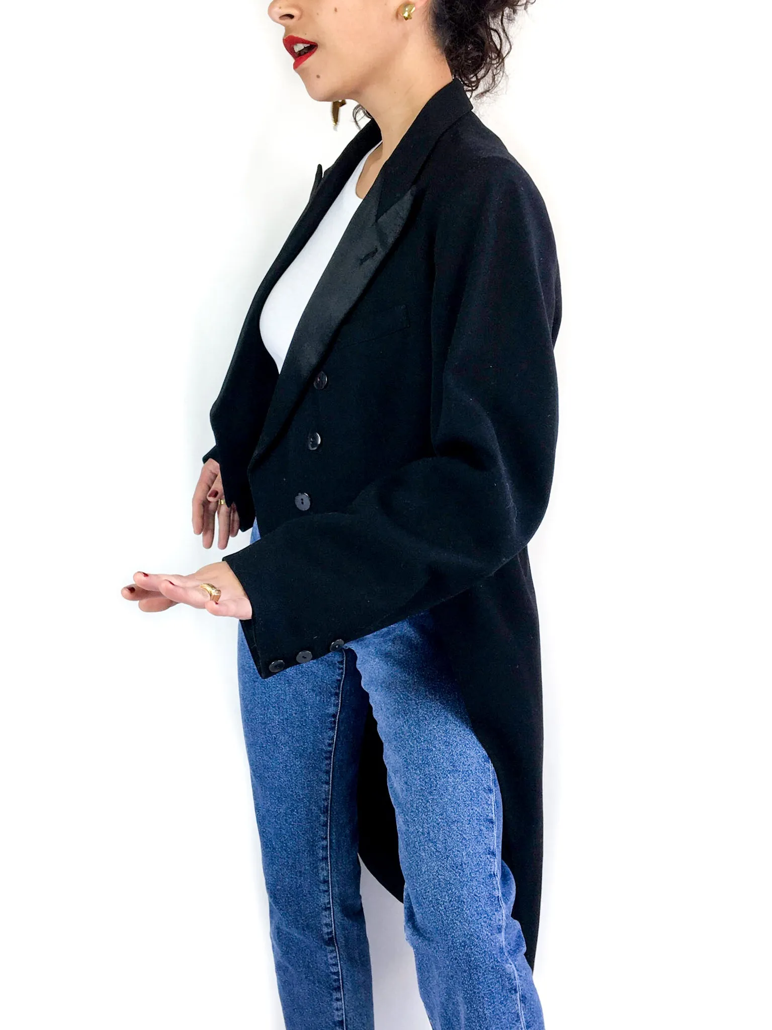 50s vintage black tailcoat, satin collar and buttons
