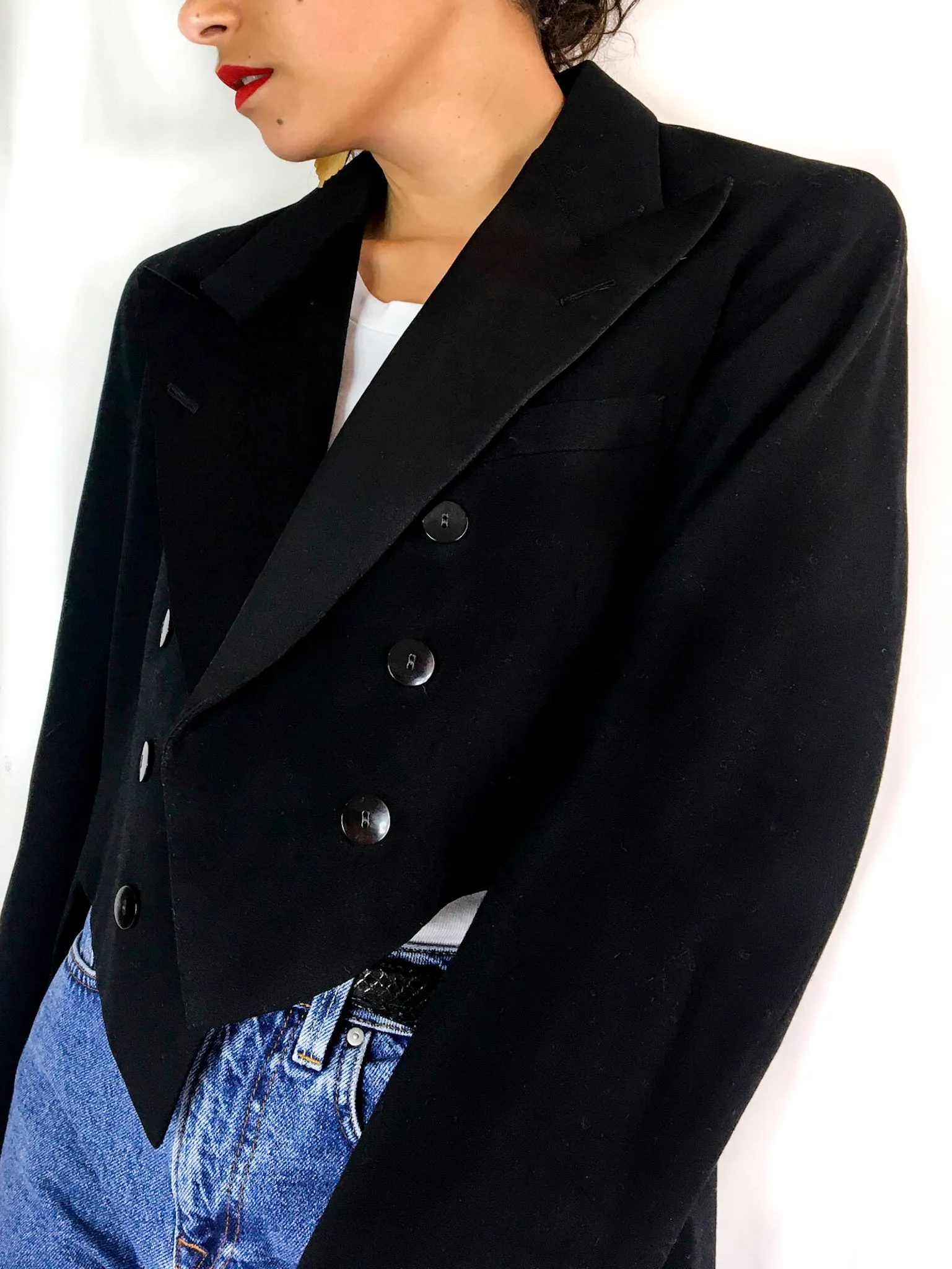50s vintage black tailcoat, satin collar and buttons