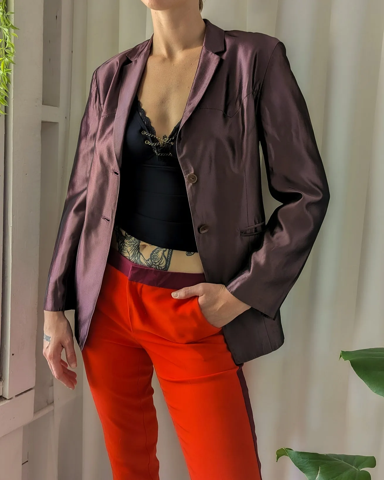 90s Iridescent Plum Western Blazer | S-M