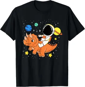 Astronaut Planets Dino Triceratops Dinosaur Space Galaxy T-Shirt