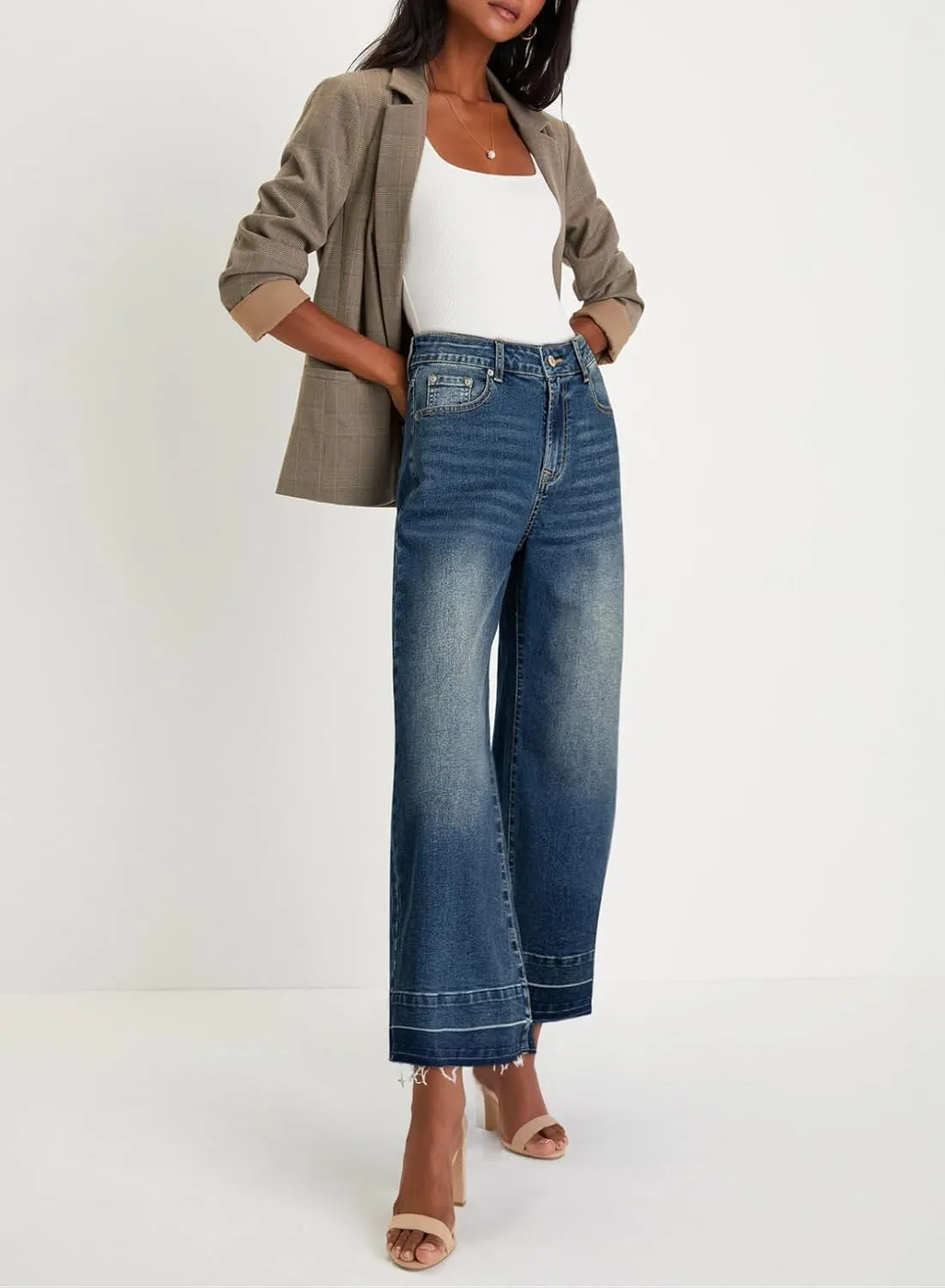 Astylish Women's High Waisted Wide Leg Jeans Trendy Straight Leg Jeans Zimbaplatinum Denim Pants