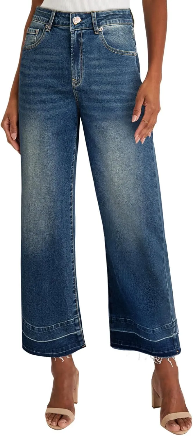 Astylish Women's High Waisted Wide Leg Jeans Trendy Straight Leg Jeans Zimbaplatinum Denim Pants