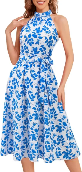 Bbonlinedress Women Halter Summer Floral Sundress Midi Casual Beach Vacation Flowy Boho 2025 Dress