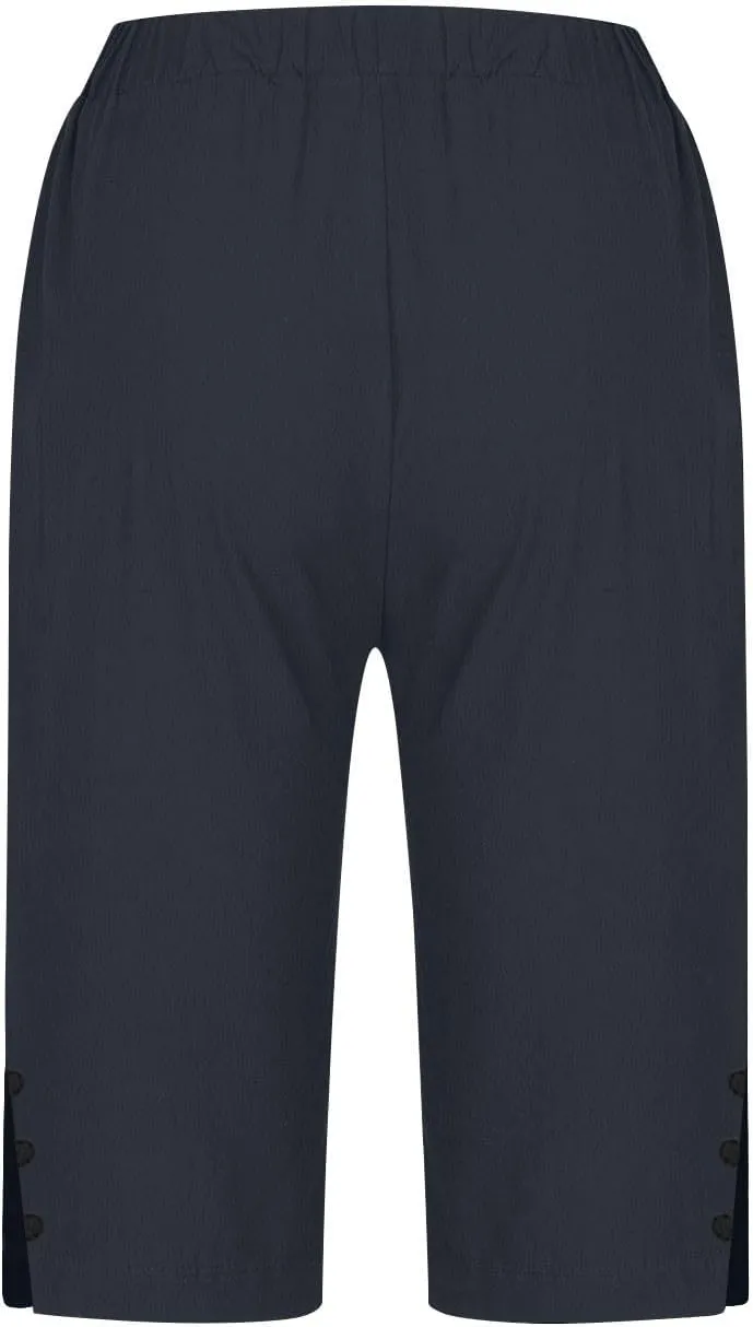 Bermuda Shorts for Women Knee Length Cotton Linen Shorts Casual Elastic Waisted Wide Leg Shorts Summer Beach Outfits