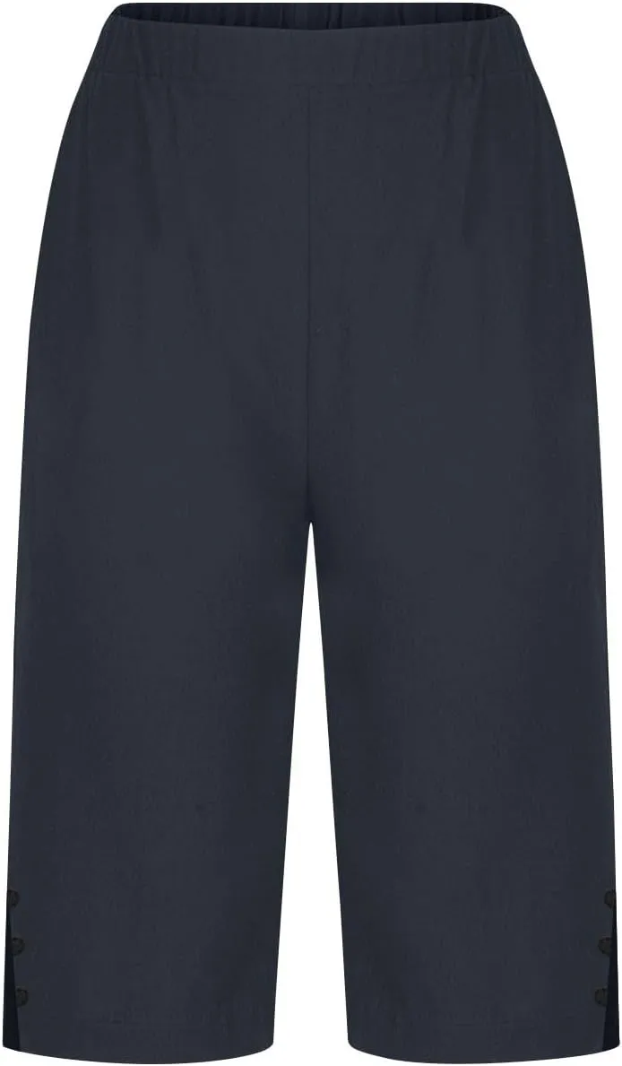 Bermuda Shorts for Women Knee Length Cotton Linen Shorts Casual Elastic Waisted Wide Leg Shorts Summer Beach Outfits