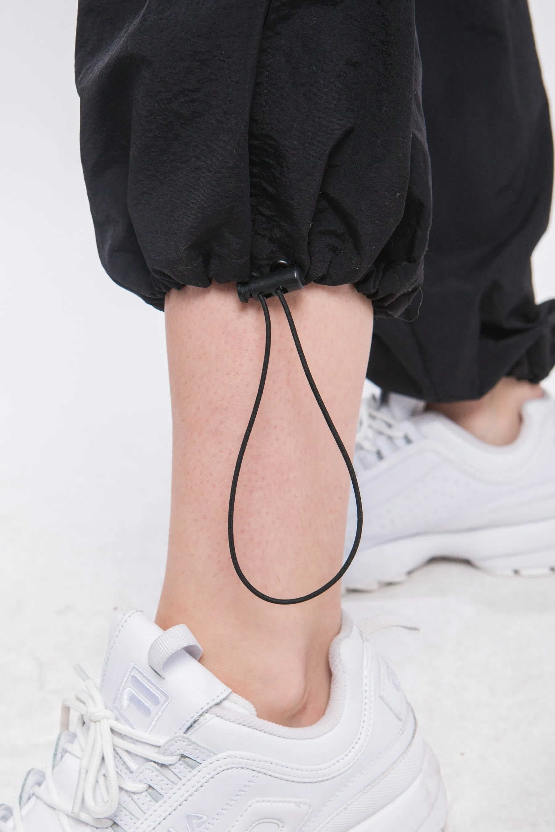 Black Loose Fit Parachute Cargo Pants