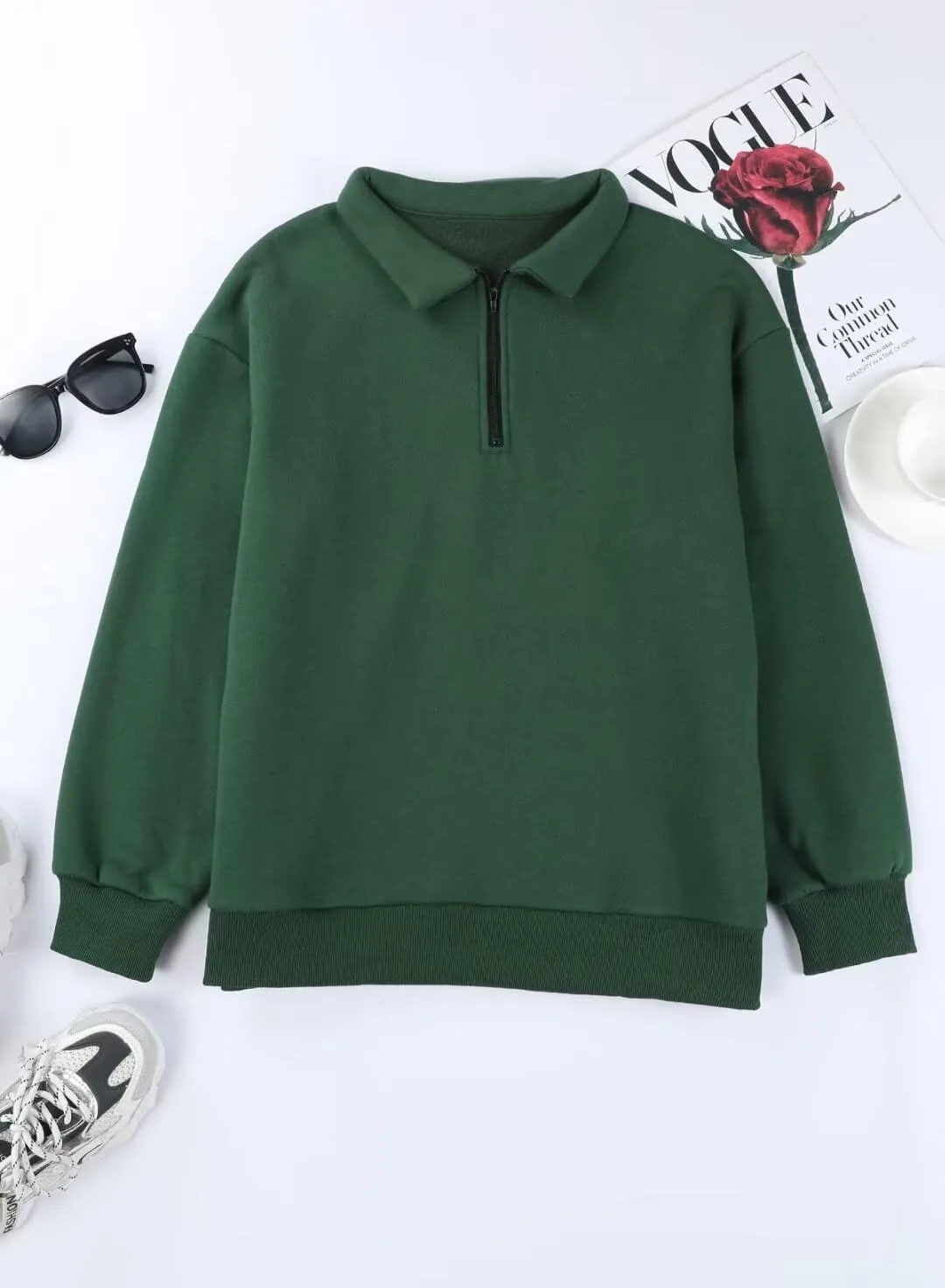 BLENCOT Women Half Zip Oversized Sweatshirts Long Sleeve Solid Color Drop Shoulder Fleece Workout Pullover S-2XL