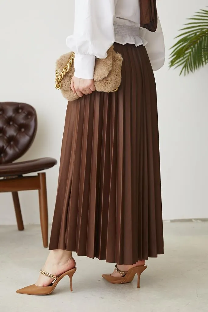 BNG Women Elastic Waist Pleated Skirt Milky Coffee - Clermont