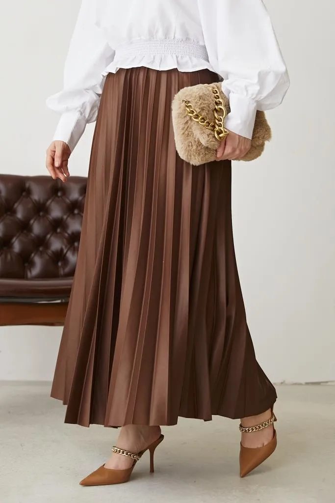 BNG Women Elastic Waist Pleated Skirt Milky Coffee - Clermont