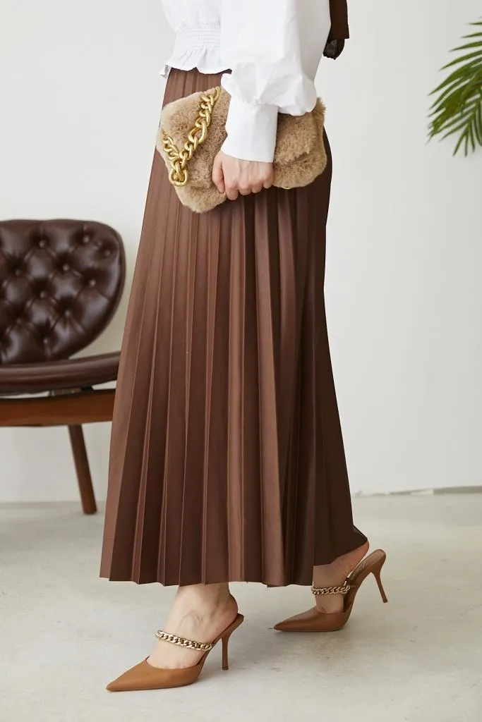 BNG Women Elastic Waist Pleated Skirt Milky Coffee - Clermont