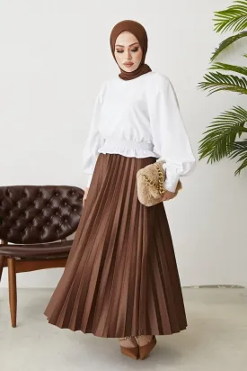 BNG Women Elastic Waist Pleated Skirt Milky Coffee - Clermont