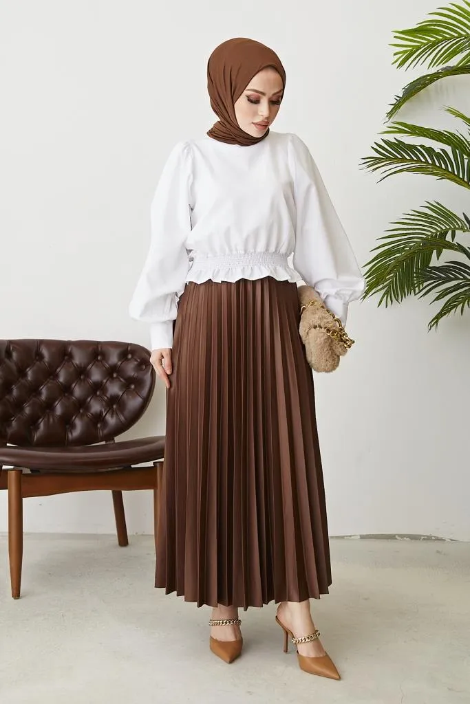 BNG Women Elastic Waist Pleated Skirt Milky Coffee - Clermont