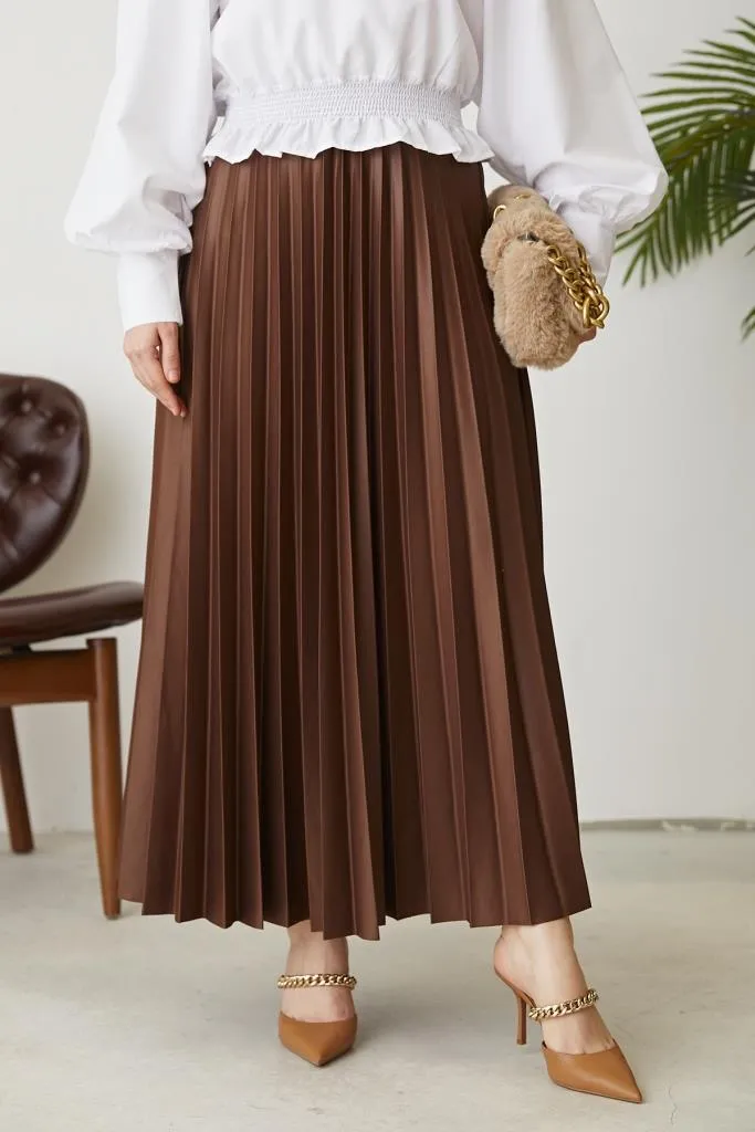 BNG Women Elastic Waist Pleated Skirt Milky Coffee - Clermont