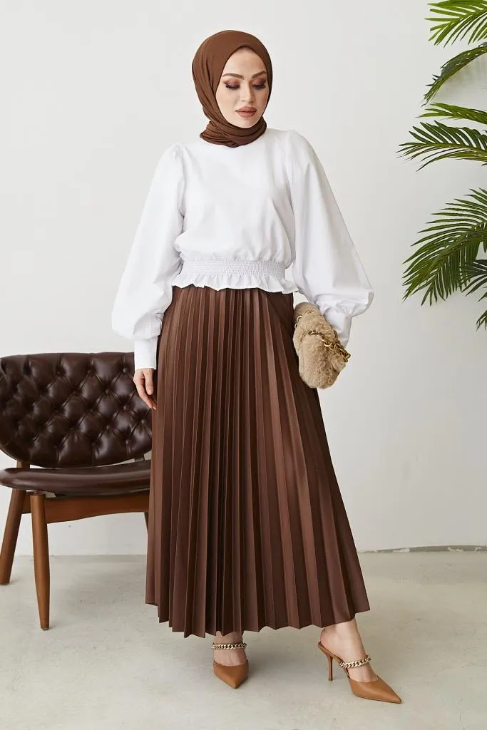 BNG Women Elastic Waist Pleated Skirt Milky Coffee - Clermont