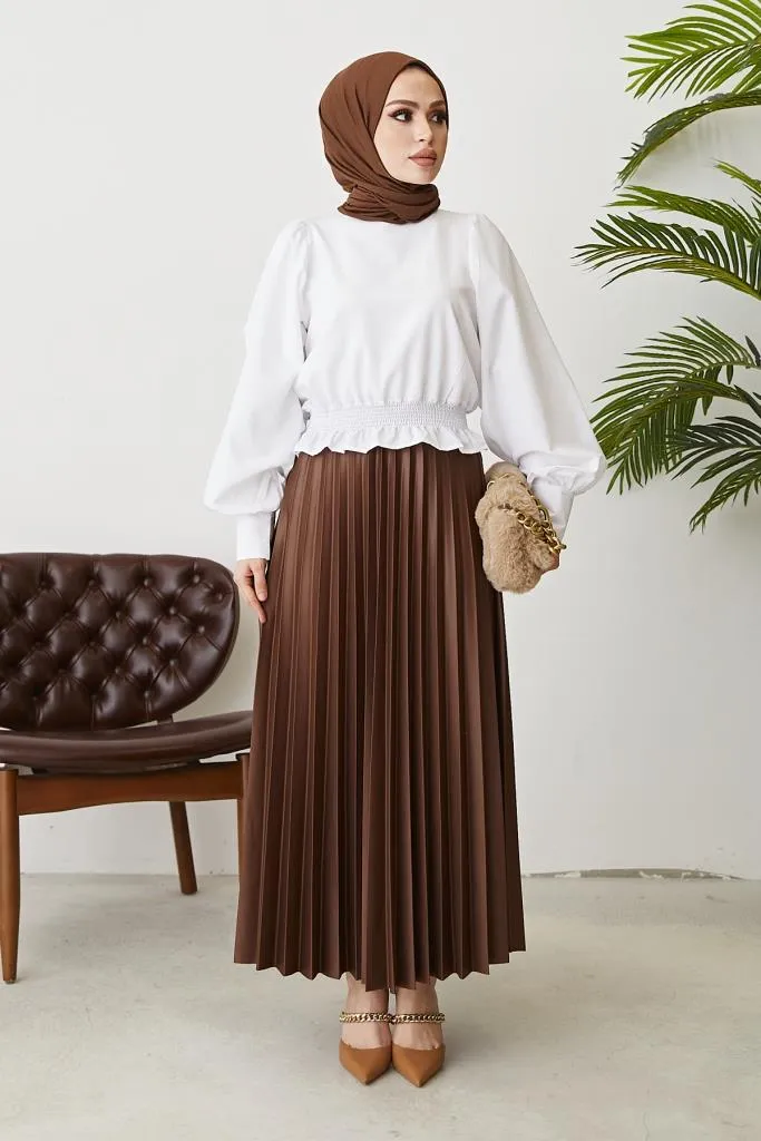 BNG Women Elastic Waist Pleated Skirt Milky Coffee - Clermont