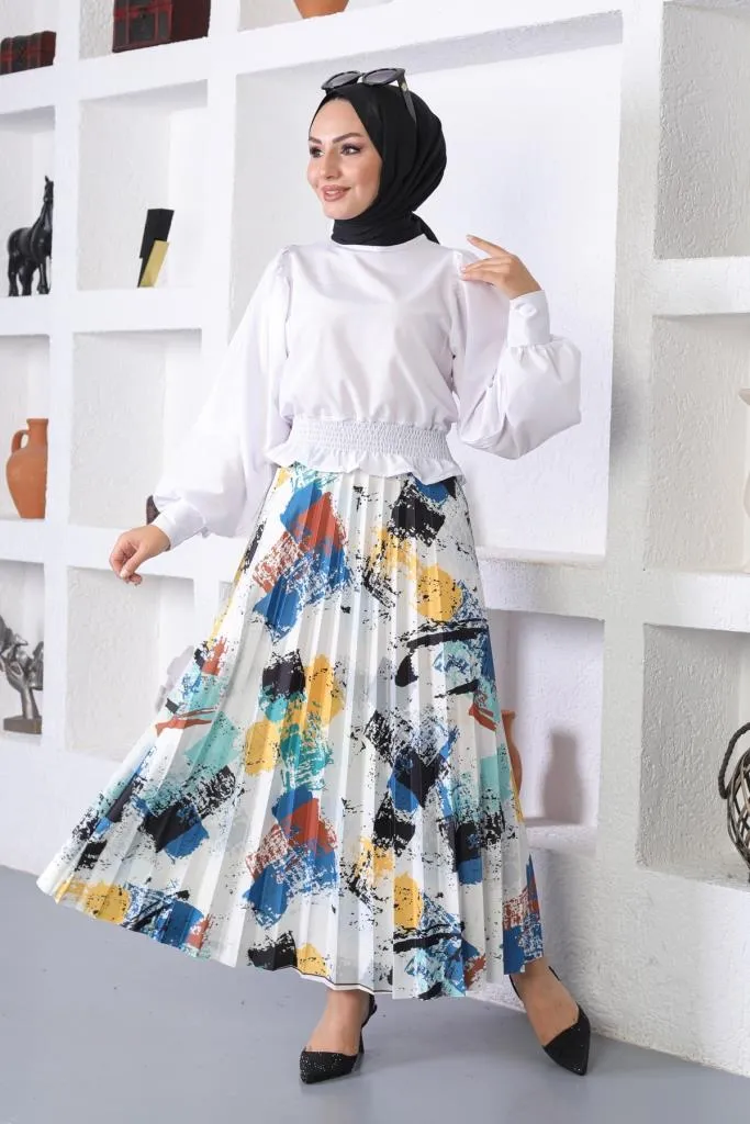 BNG Women Patterned Hijab Pleated Skirt Indigo - Clermont
