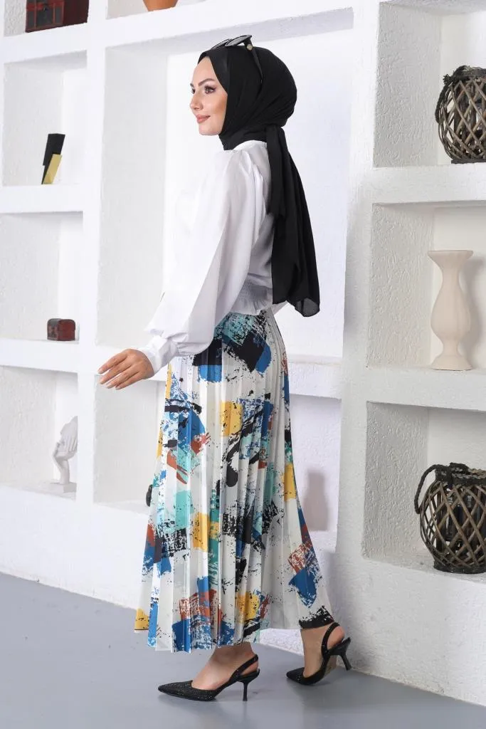BNG Women Patterned Hijab Pleated Skirt Indigo - Clermont