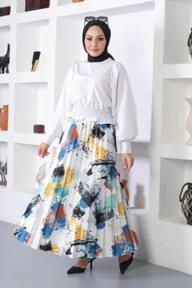 BNG Women Patterned Hijab Pleated Skirt Indigo - Clermont