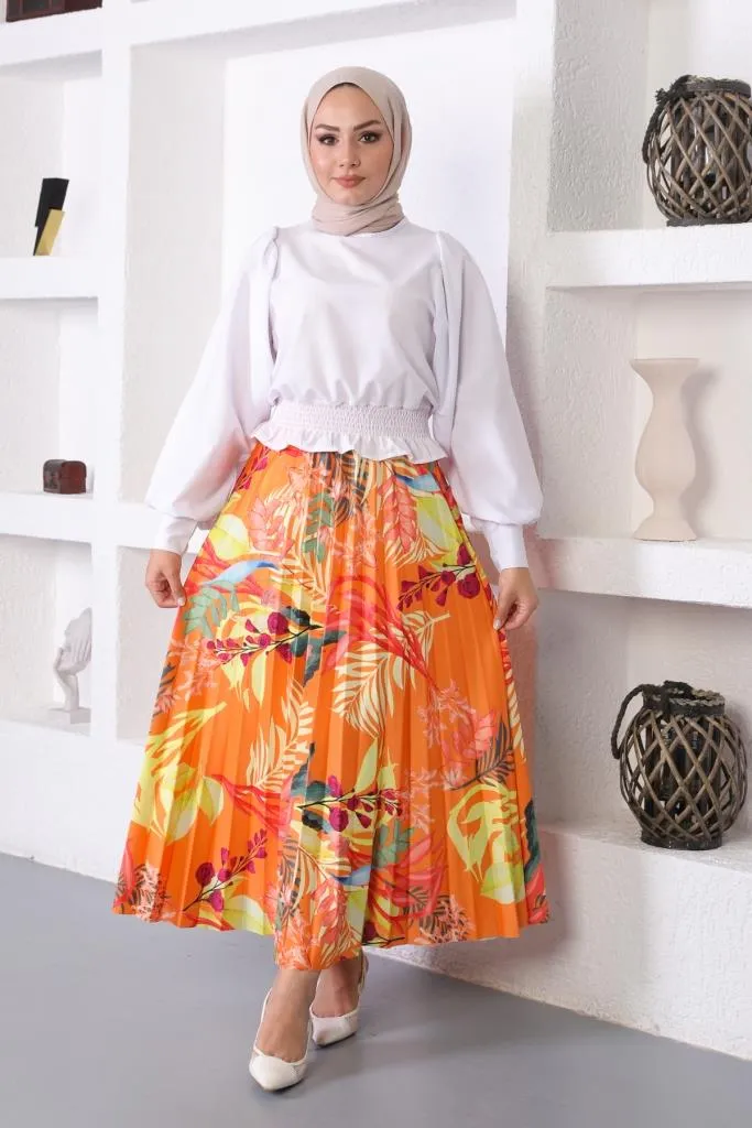 BNG Women Patterned Hijab Pleated Skirt Orange - Clermont