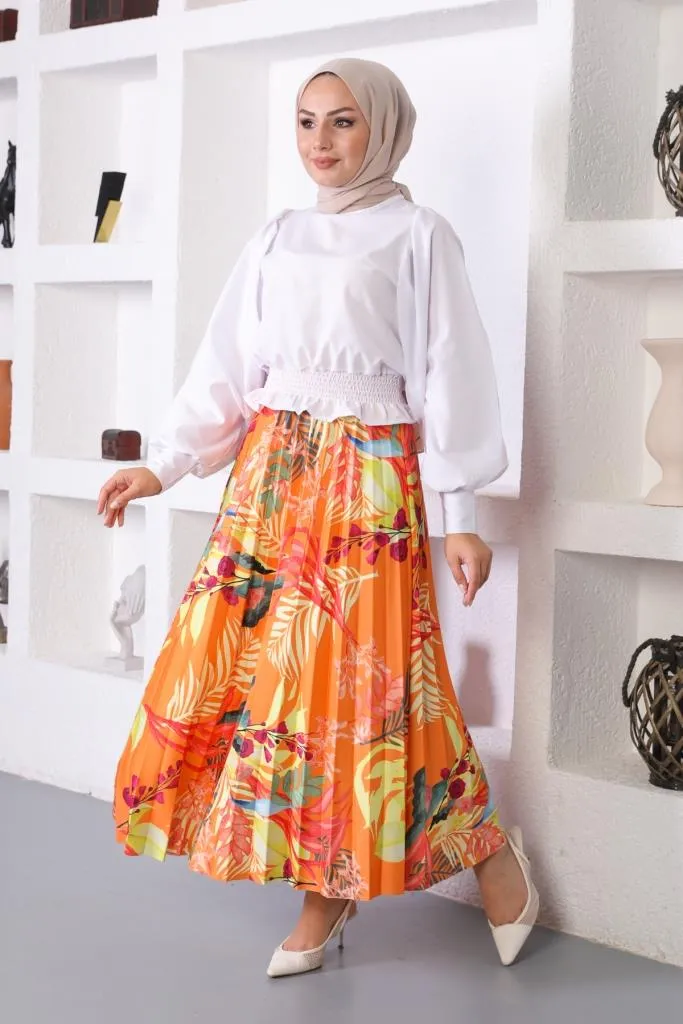 BNG Women Patterned Hijab Pleated Skirt Orange - Clermont