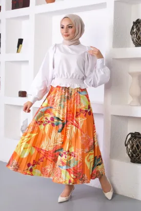 BNG Women Patterned Hijab Pleated Skirt Orange - Clermont