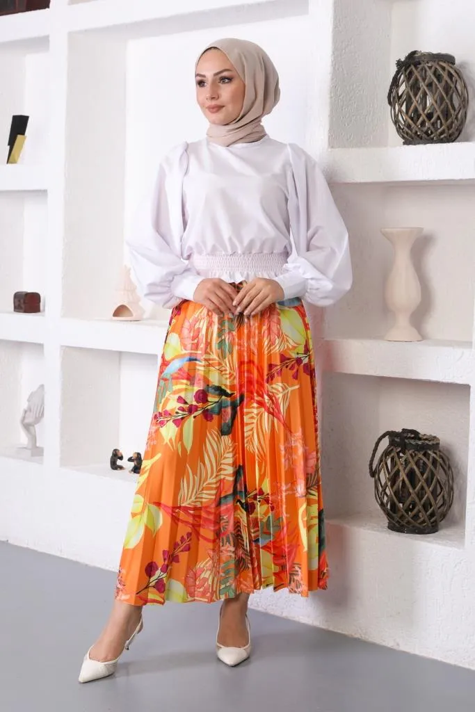 BNG Women Patterned Hijab Pleated Skirt Orange - Clermont