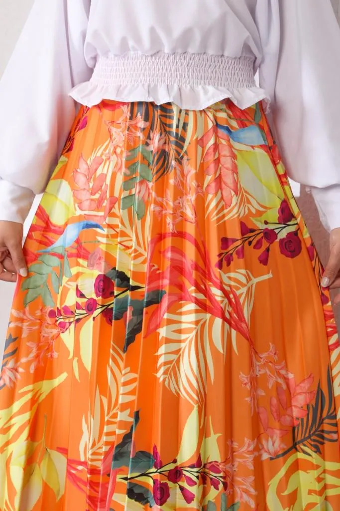 BNG Women Patterned Hijab Pleated Skirt Orange - Clermont