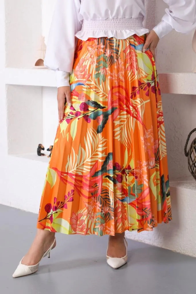 BNG Women Patterned Hijab Pleated Skirt Orange - Clermont