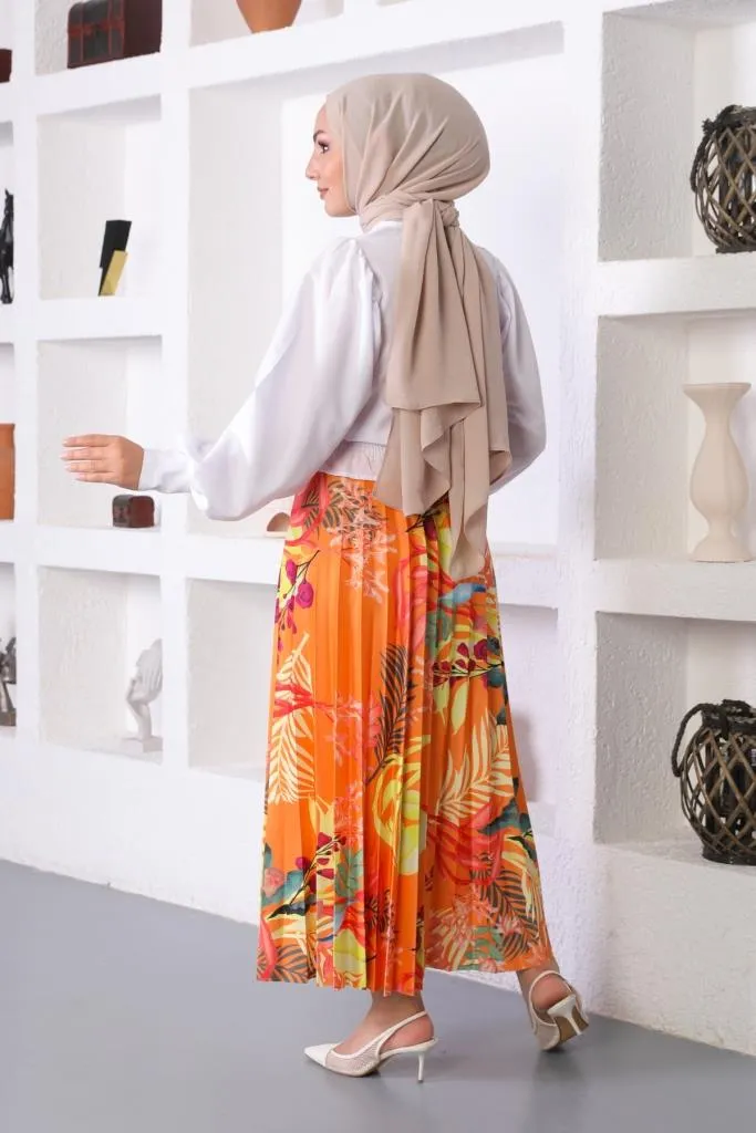 BNG Women Patterned Hijab Pleated Skirt Orange - Clermont