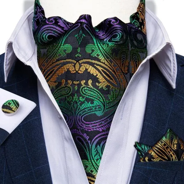 British Style Luxury Men Vintage Paisley Formal Cravat Tie Set