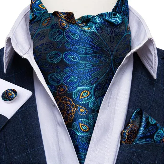 British Style Luxury Men Vintage Paisley Formal Cravat Tie Set