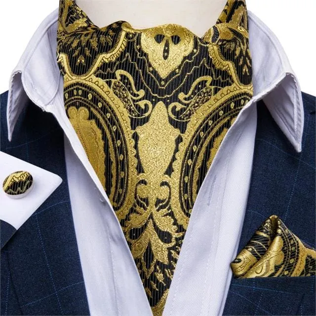British Style Luxury Men Vintage Paisley Formal Cravat Tie Set