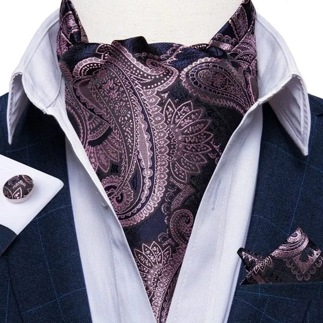 British Style Luxury Men Vintage Paisley Formal Cravat Tie Set