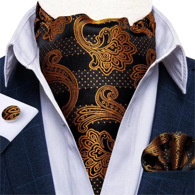 British Style Luxury Men Vintage Paisley Formal Cravat Tie Set