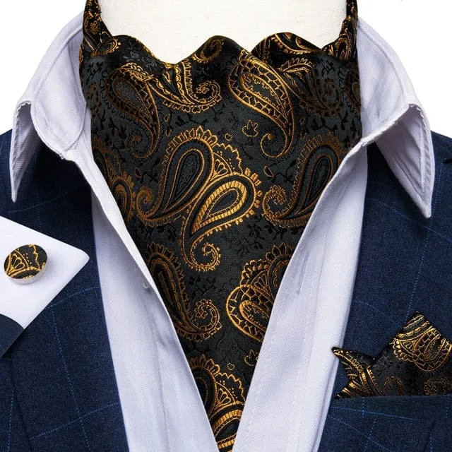 British Style Luxury Men Vintage Paisley Formal Cravat Tie Set