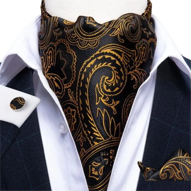British Style Luxury Men Vintage Paisley Formal Cravat Tie Set