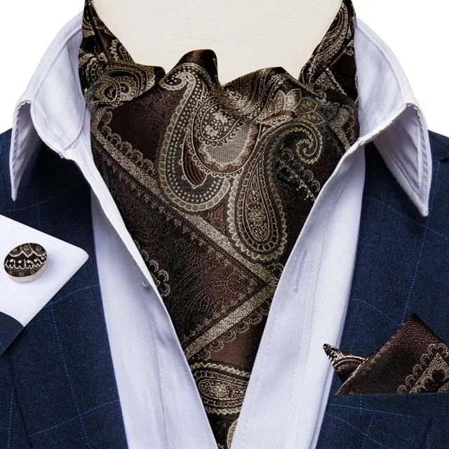 British Style Luxury Men Vintage Paisley Formal Cravat Tie Set