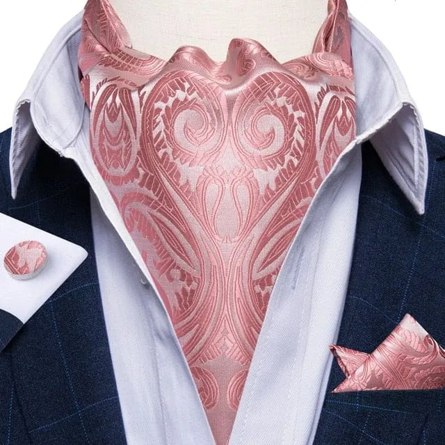 British Style Luxury Men Vintage Paisley Formal Cravat Tie Set