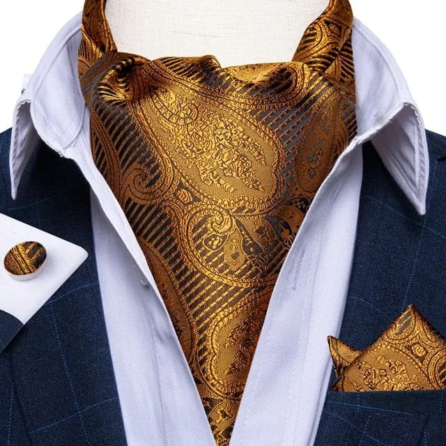 British Style Luxury Men Vintage Paisley Formal Cravat Tie Set