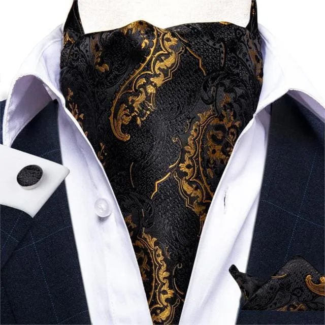 British Style Luxury Men Vintage Paisley Formal Cravat Tie Set