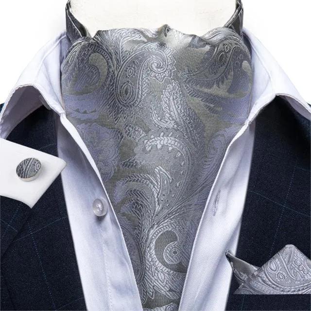 British Style Luxury Men Vintage Paisley Formal Cravat Tie Set