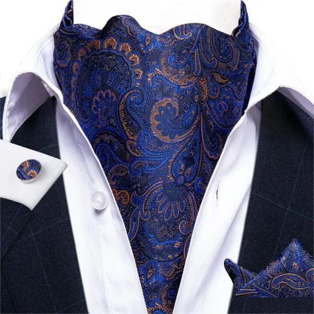 British Style Luxury Men Vintage Paisley Formal Cravat Tie Set