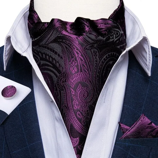 British Style Luxury Men Vintage Paisley Formal Cravat Tie Set