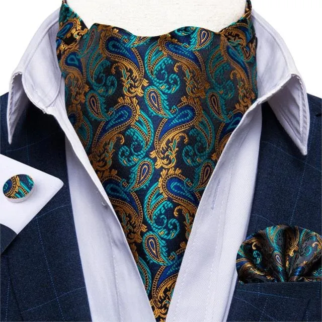 British Style Luxury Men Vintage Paisley Formal Cravat Tie Set